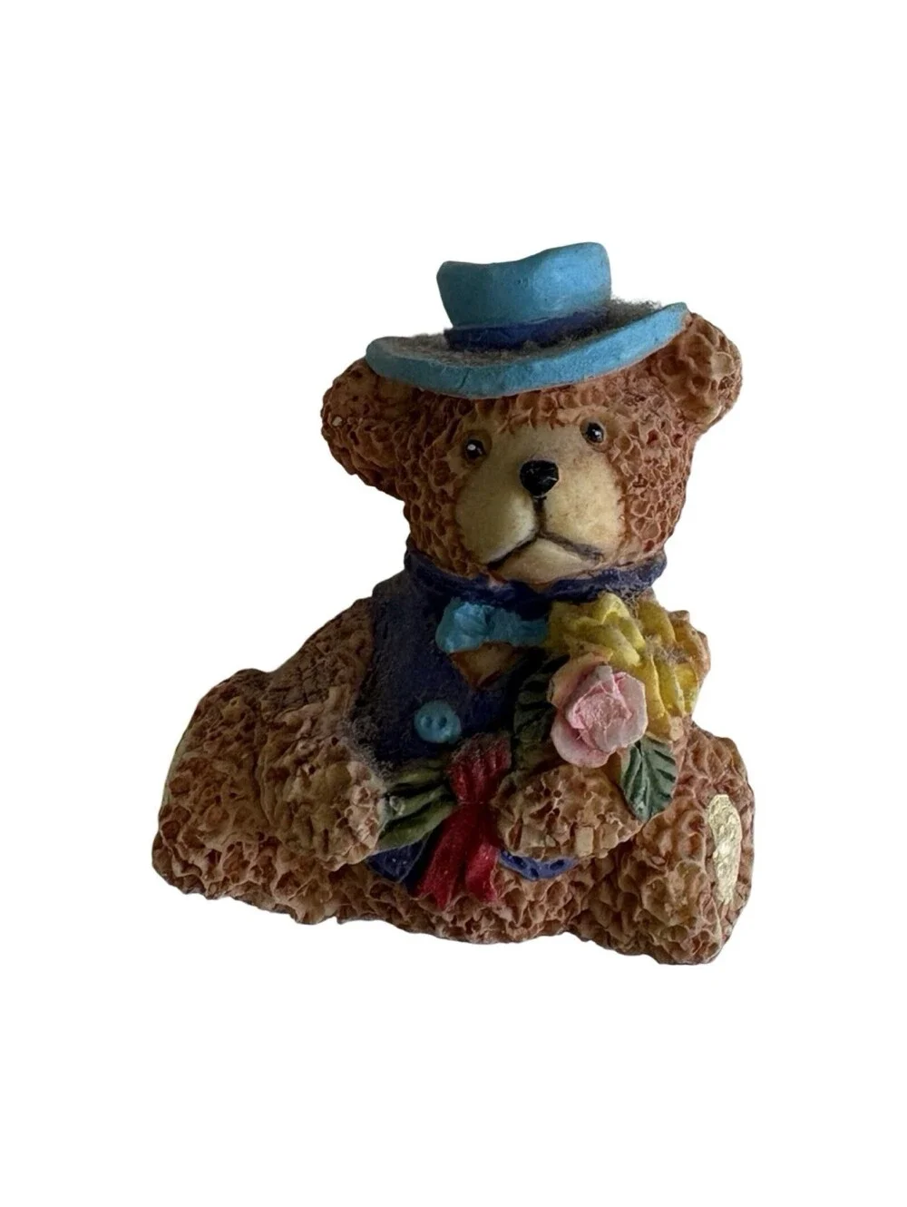 Teddy Bear Miniature Magnet w/ Hat & Flowers